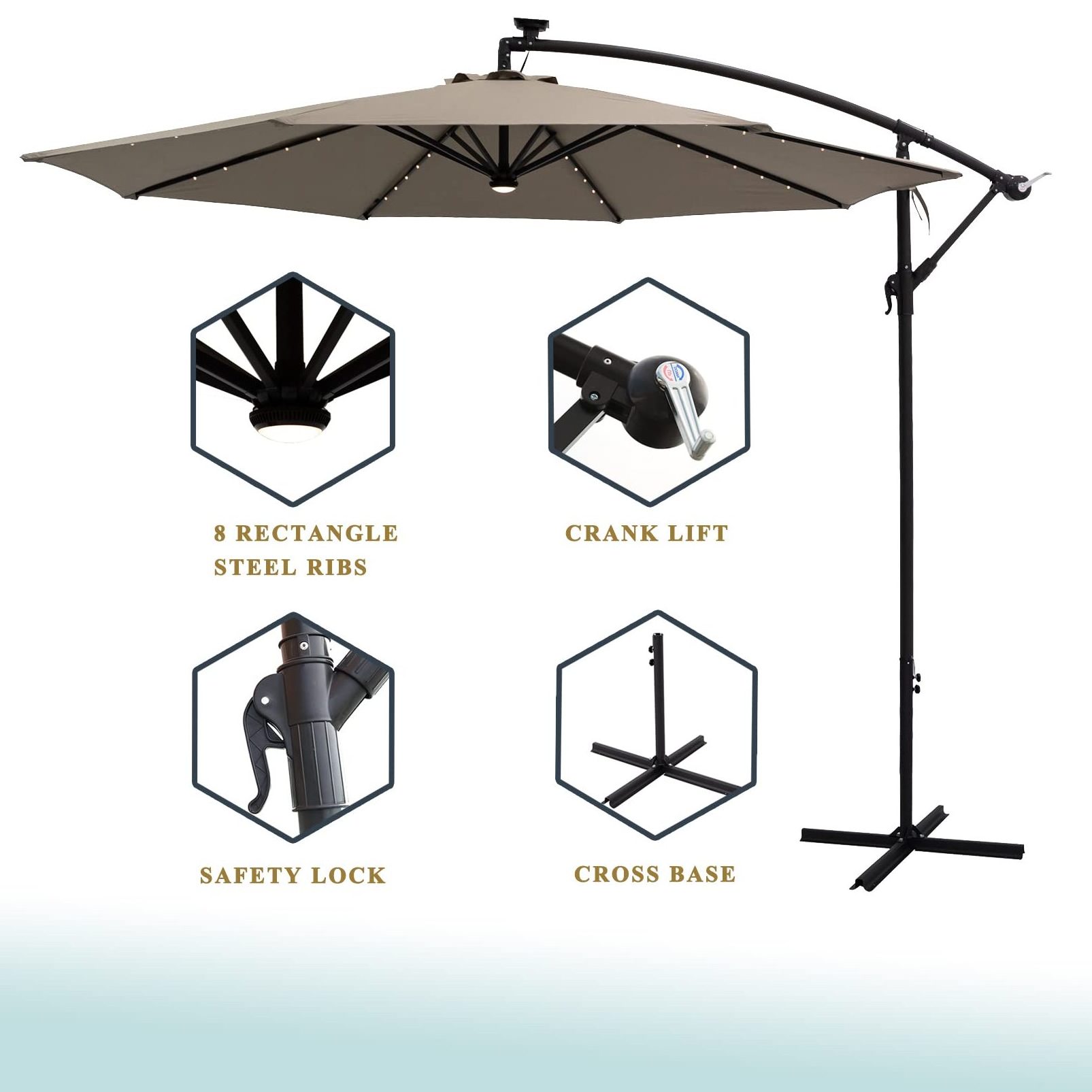 HITREE Patio Garden Restaurant Aluminium Steel Pole 3M Banana Umbrella Factory Outdoor Parasol