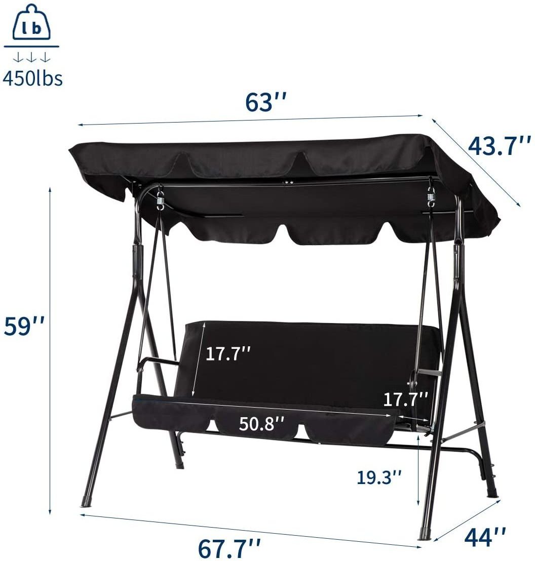 Outdoor Bench Garden Swinging Chairs Patio Hanging Swing Hammock Adjustable Canopy 3 Seat Garden Swinging Chairs