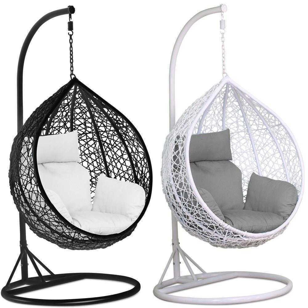 Encase Wicker Rattan Outdoor Patio Porch Lounge Egg Swing Chair with Stand