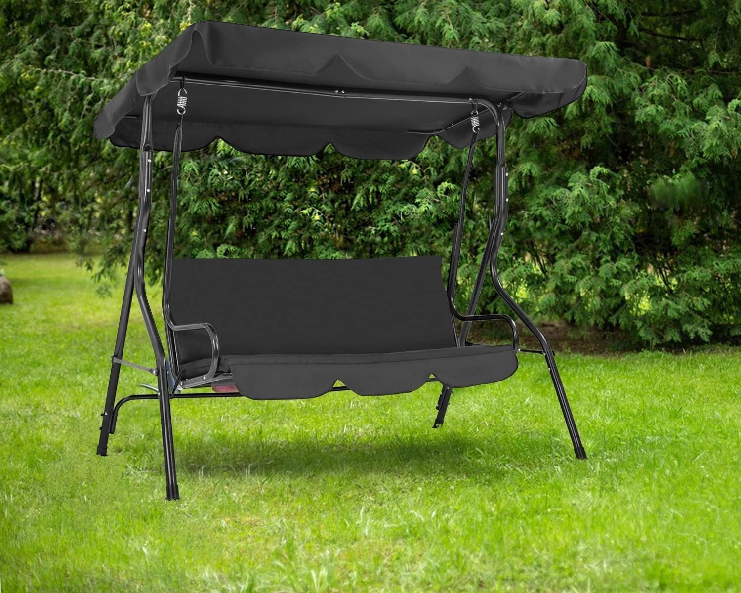 Outdoor Frame Patio Swing Chair  3 Seat Patio Swing Garden Chair Furniture Waterproof With Canopy