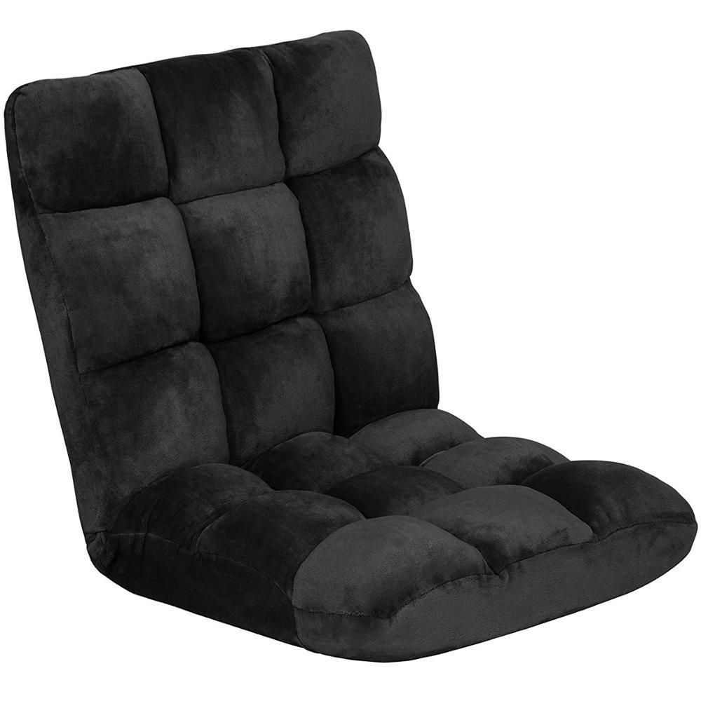 Suede-Like Fabric Floor Chair Adjustable Back Support Chair Multiangle Cushioned Recliner Foldable Mediation Seating