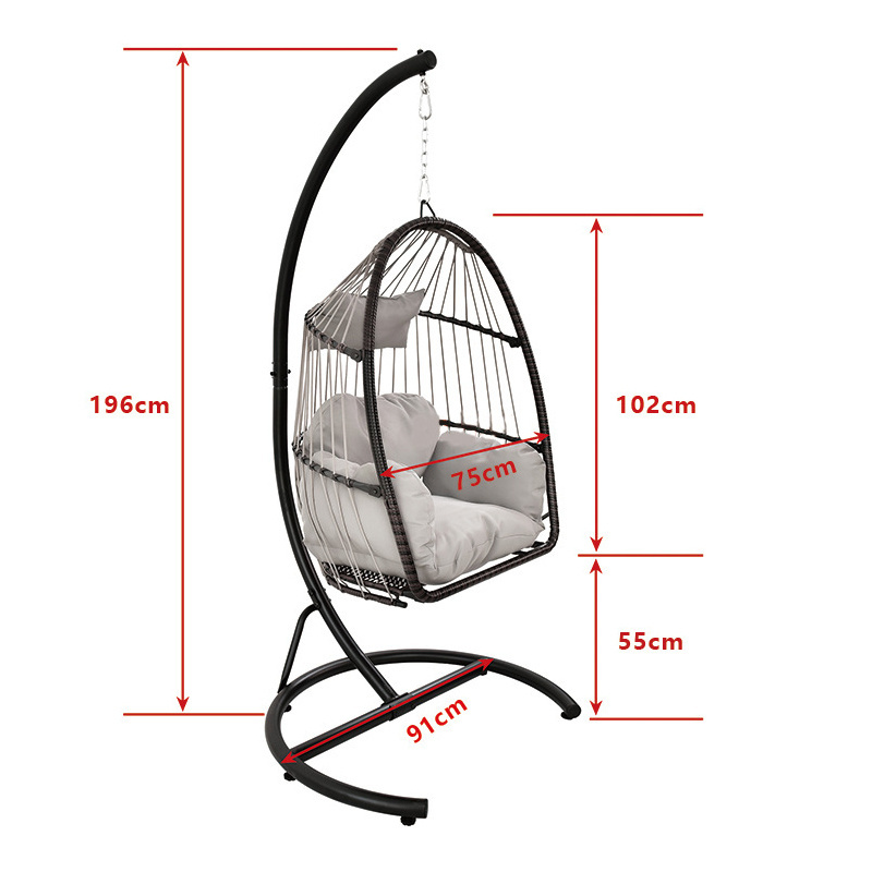 Hitree 2024 New Outdoor Rattan Chair Metal Base Rattan Chair Patio Swings Rattan Hanging Egg Chair With Frame