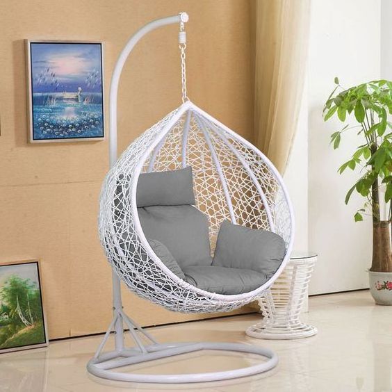 Encase Wicker Rattan Outdoor Patio Porch Lounge Egg Swing Chair with Stand