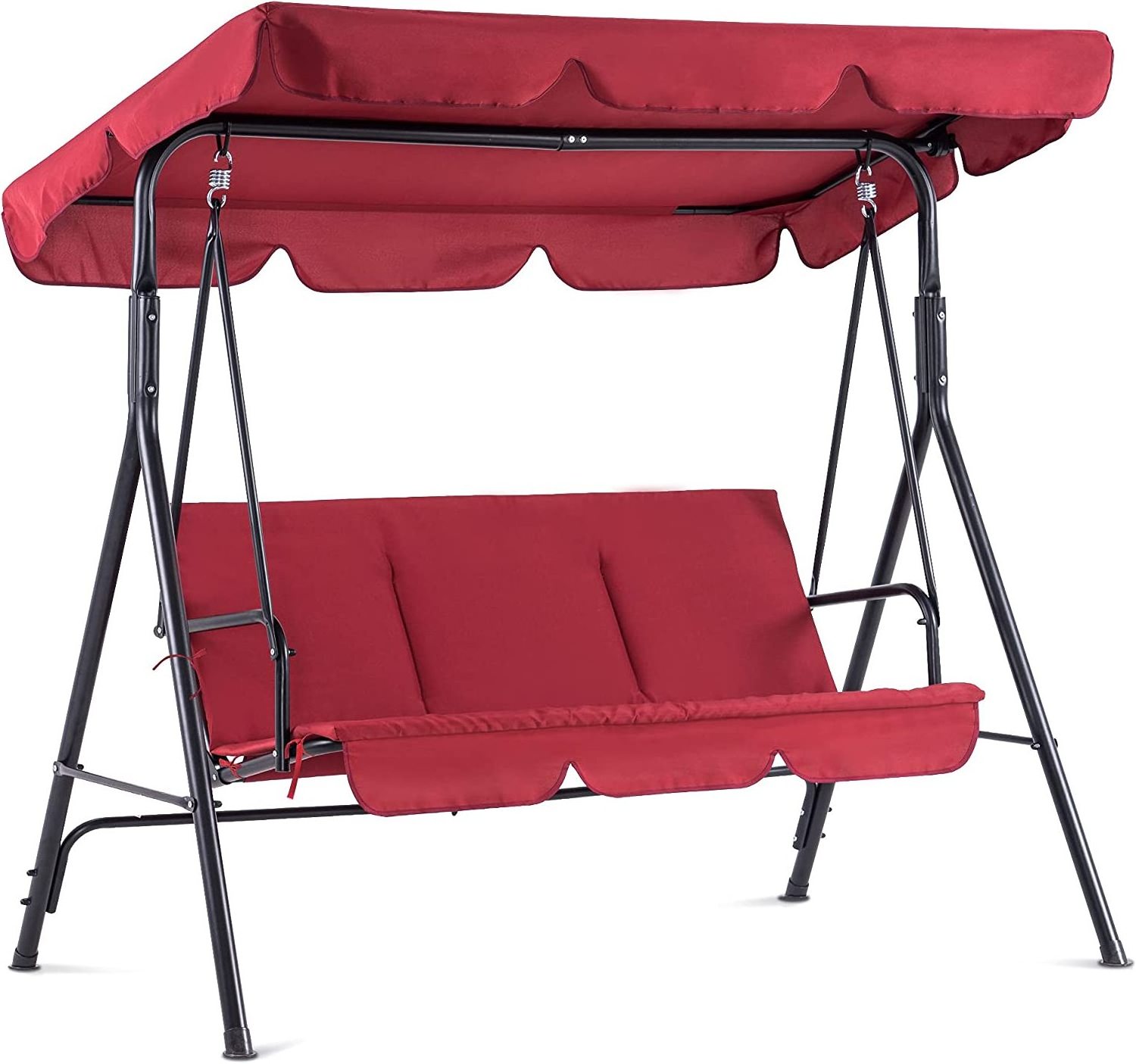 Adjustable Shade Removable Cushions  Bed Canopy Swing, 3-Seat Outdoor Patio Porch Lounge Chair for Backyard