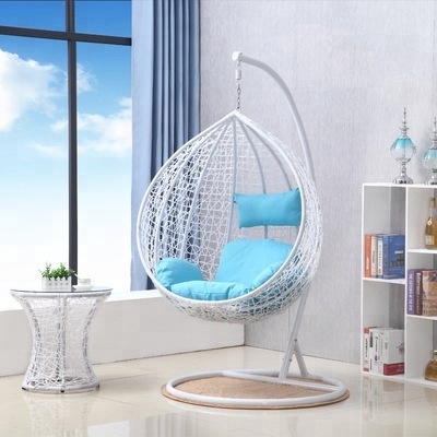 Furniture manufacturer rattan egg hanging patio swing chair with metal stand for in and outdoor