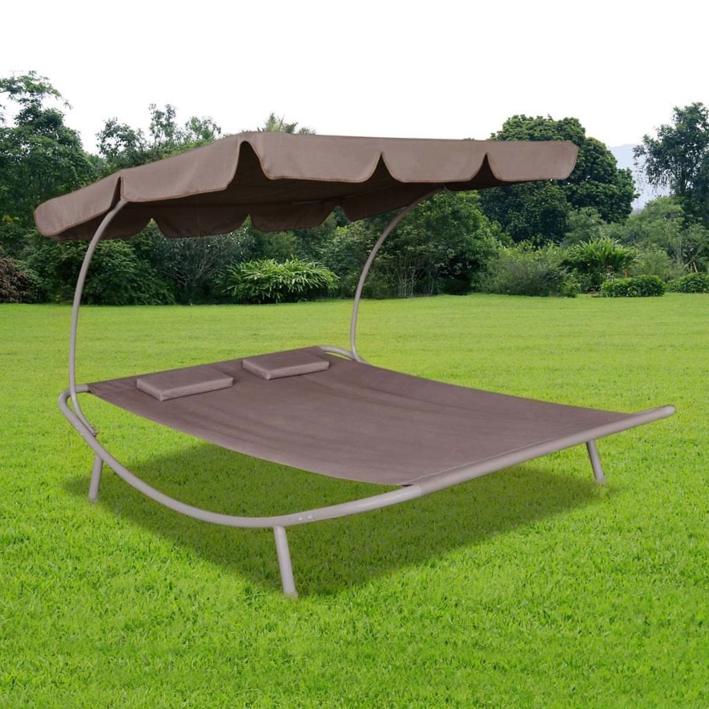 Wheeled Hammock Bed for Sun Room Garden Patio Outdoor Double Chaise Lounge with Adjustable Canopy Sunbed