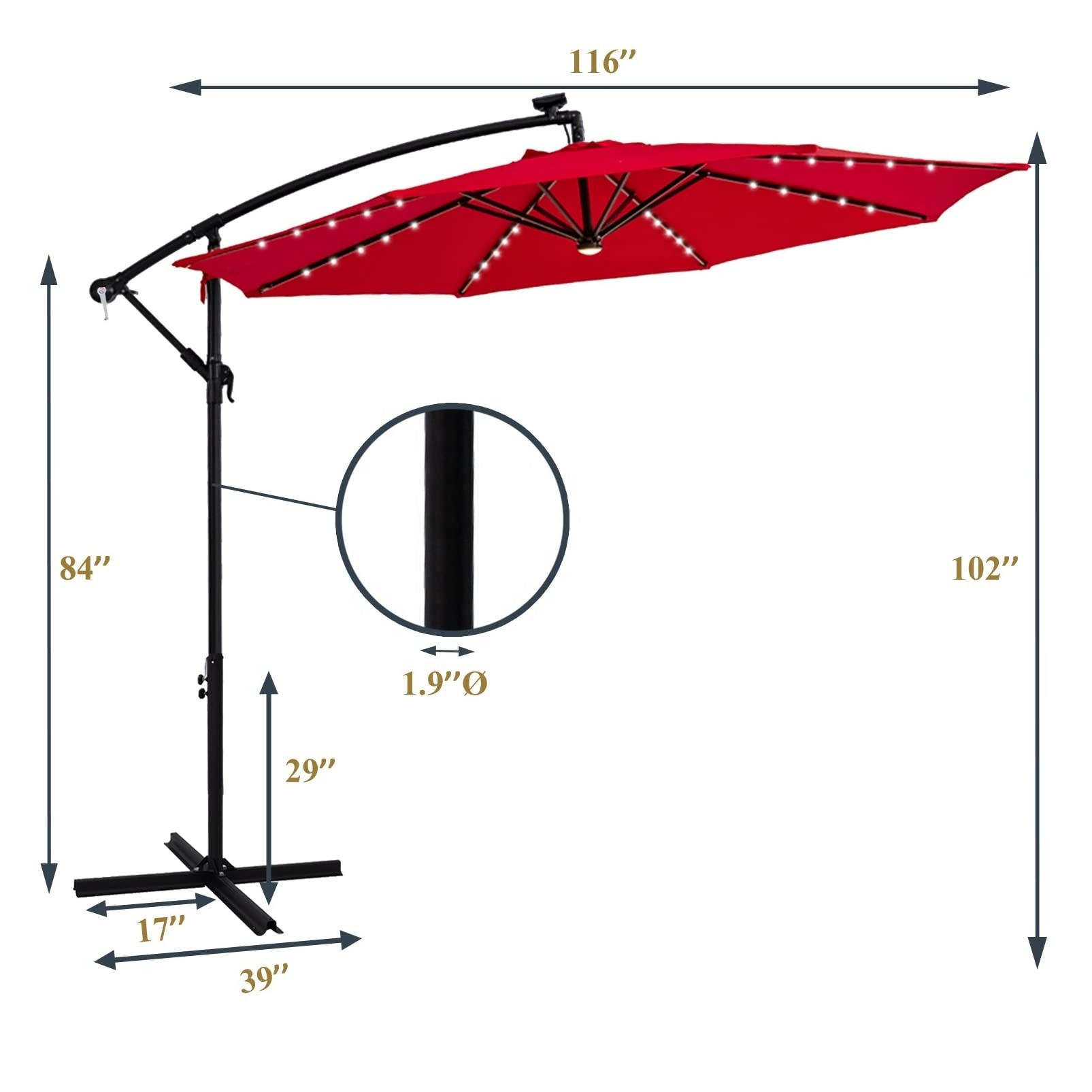 HITREE Patio Garden Restaurant Aluminium Steel Pole 3M Banana Umbrella Factory Outdoor Parasol