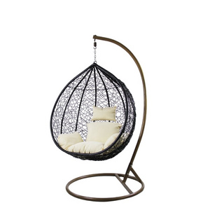 Hitree PE Rattan Metal Stand Patio Hanging Swing Egg Chair Double Seated Garden Outdoor Wicker Cocoon