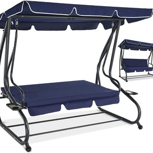 Adjustable Shade Removable Cushions  Bed Canopy Swing, 3-Seat Outdoor Patio Porch Lounge Chair for Backyard