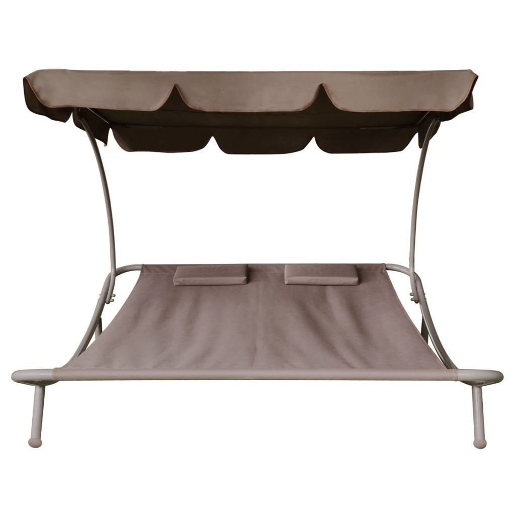 Supergroup Double Chaise Lounge Beach Lying Bed with Adjustable Canopy Outdoor Garden Patio Sunbed