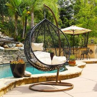 Furniture manufacturer rattan egg hanging patio swing chair with metal stand for in and outdoor