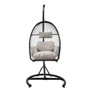 Hitree 2024 New Outdoor Rattan Chair Metal Base Rattan Chair Patio Swings Rattan Hanging Egg Chair With Frame