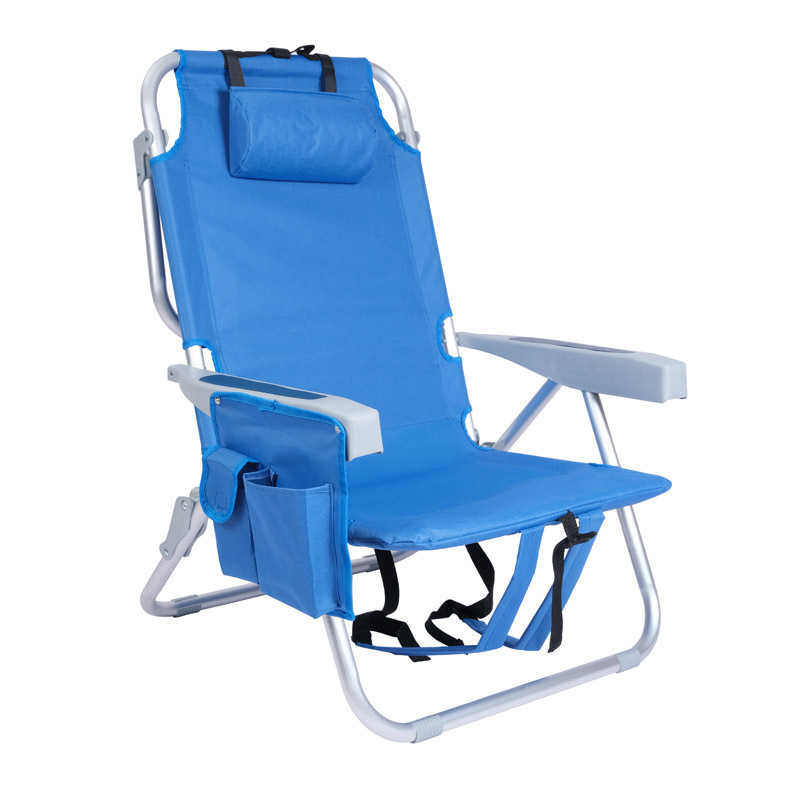 Hitree Folding Backpack Aluminum Beach Chair  and Two Bags on Backrest Big Plastic Armrest