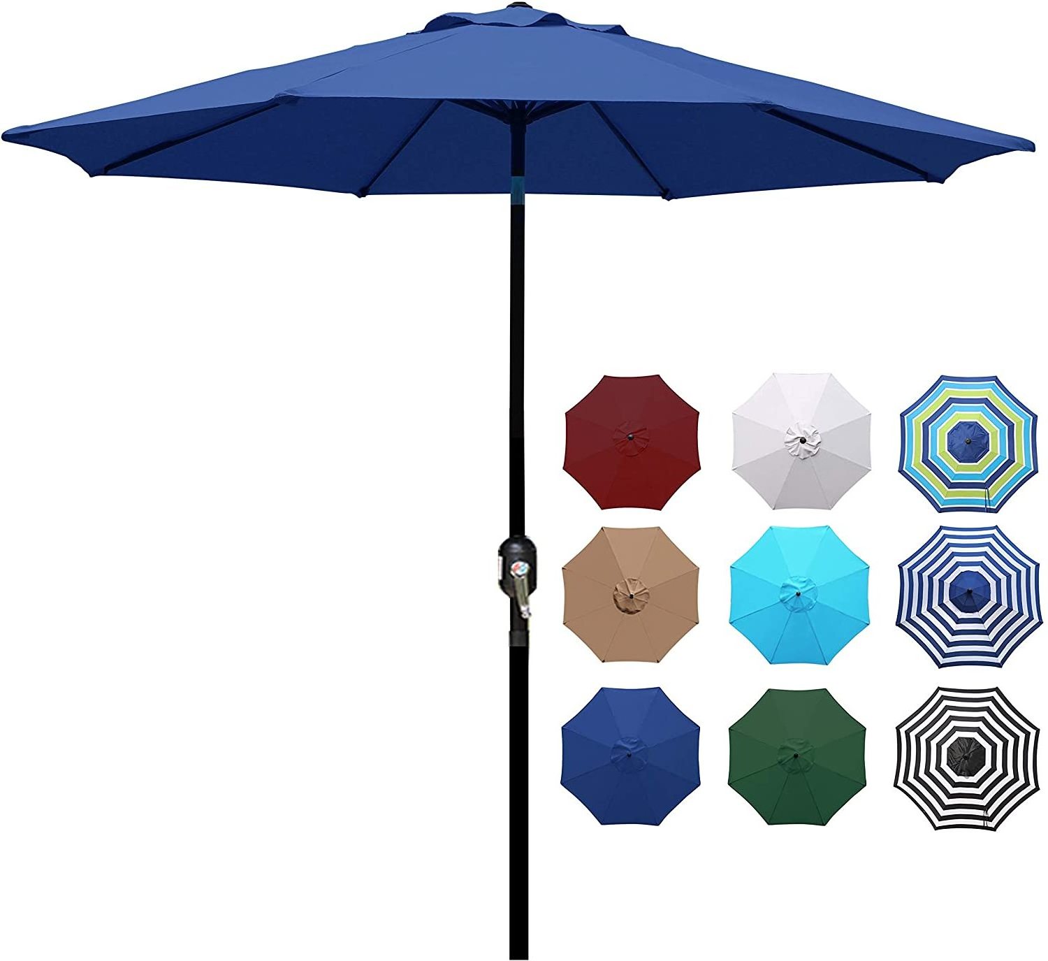 9 Feet Outdoor Patio Courtyard Umbrella Market Striped with Push Button Umbrellas Garden