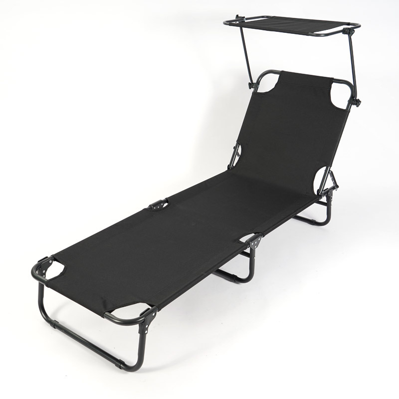 Customized Logo Folding Camping Folding Beds Portable Chaise Lounge Chair Outdoor Furniture Sun Lounger With Canopy