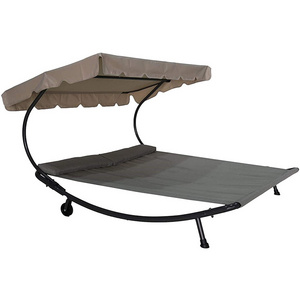 Wheeled Hammock Bed for Sun Room Garden Patio Outdoor Double Chaise Lounge with Adjustable Canopy Sunbed