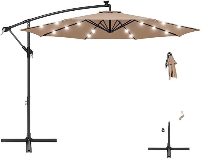 Solar Foldable Garden Patio Courtyard  Umbrella Led lighted Patio Umbrella Outdoor Umbrella For Garden Deck Backyard Pool