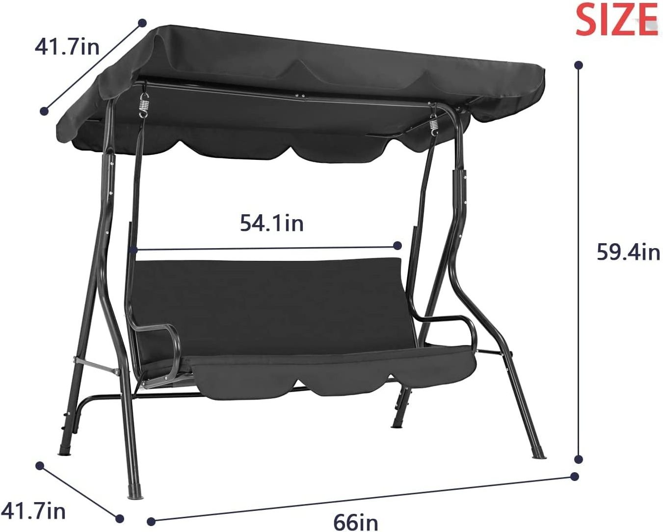 Adjustable Shade Removable Cushions  Bed Canopy Swing, 3-Seat Outdoor Patio Porch Lounge Chair for Backyard