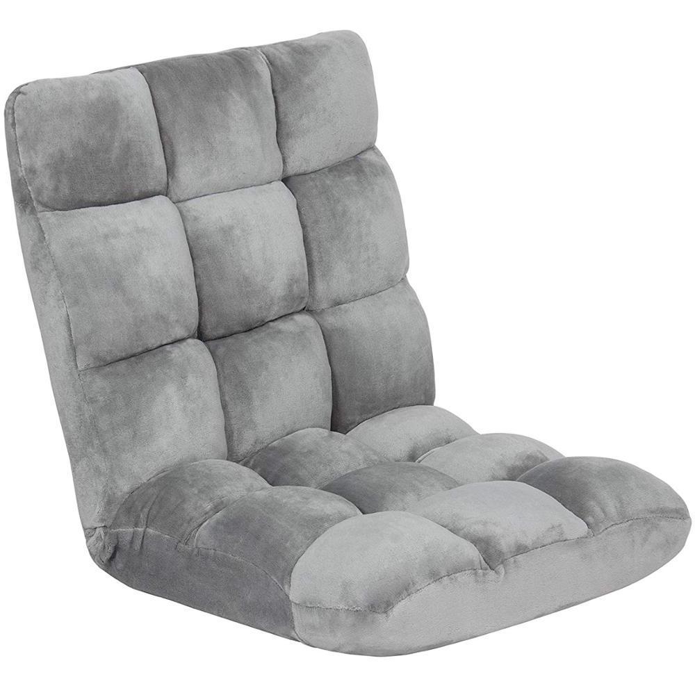 Suede-Like Fabric Floor Chair Adjustable Back Support Chair Multiangle Cushioned Recliner Foldable Mediation Seating