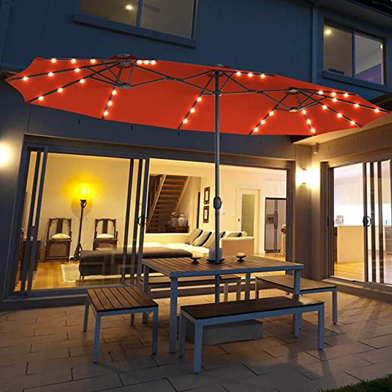 Outdoor Double Sided Market Patio Outdoor Umbrella 15 Feet Garden Aluminum Twin Sun Canopy with Crank