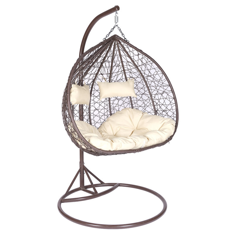 Hitree PE Rattan Metal Stand Patio Hanging Swing Egg Chair Double Seated Garden Outdoor Wicker Cocoon