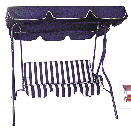 3 Seats Metal Swing Bed With Canopy And Cup Holder Swing Chair Canopy With Removable Thicken Cushion