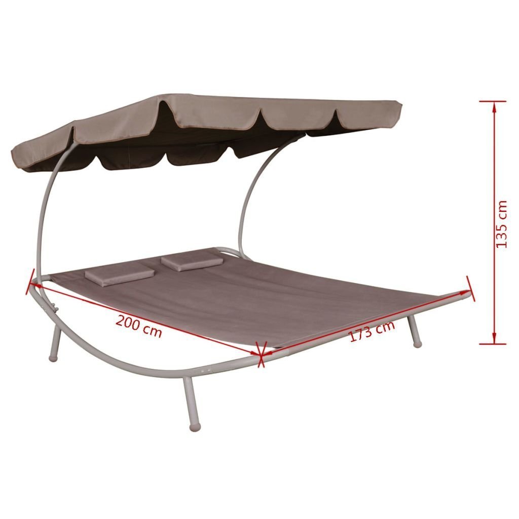 Supergroup Double Chaise Lounge Beach Lying Bed with Adjustable Canopy Outdoor Garden Patio Sunbed