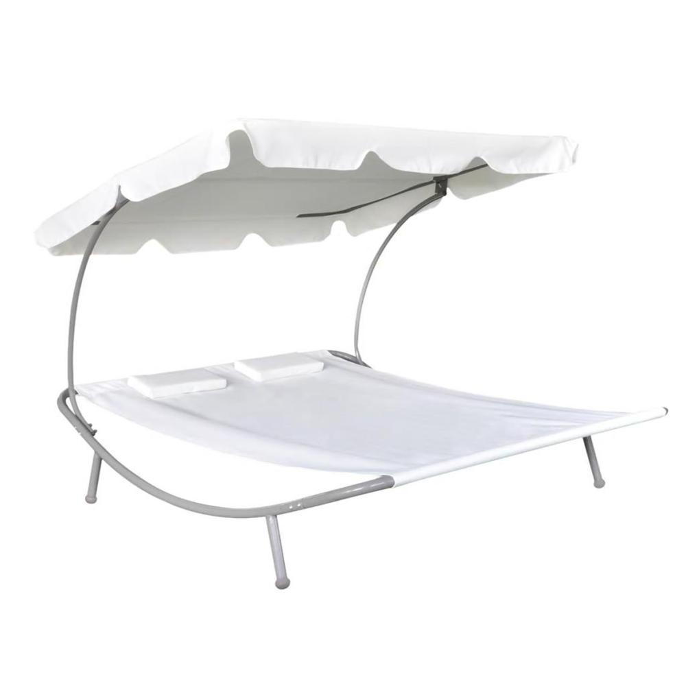 2-Person Outdoor Sunbed with Canopy and Pillow Steel Frame Daybed Chaise Lounger Patio Garden Backyard Poolside Balcony