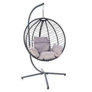 Hitree Water Drop Shaped Wicker Hanging Egg Swing Chair Black Rattan Patio Swing Modern Patio Swings Outdoor Rattan Chair