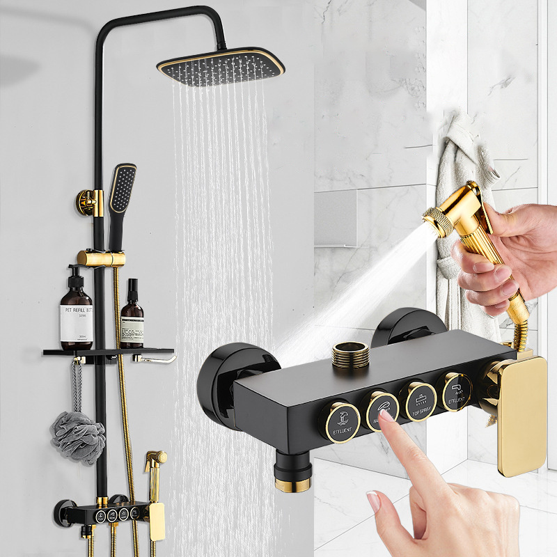 Square Bathroom Shower System Senducs Black Gold Bathtub Mixer Faucet Hot Cold Bathroom Tap Thermostatic Shower Set