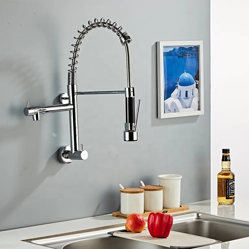 kitchen faucet Pull Out Pull Down Sprayer Brass Chrome 2 spouts Wall Mounted Kitchen Faucet