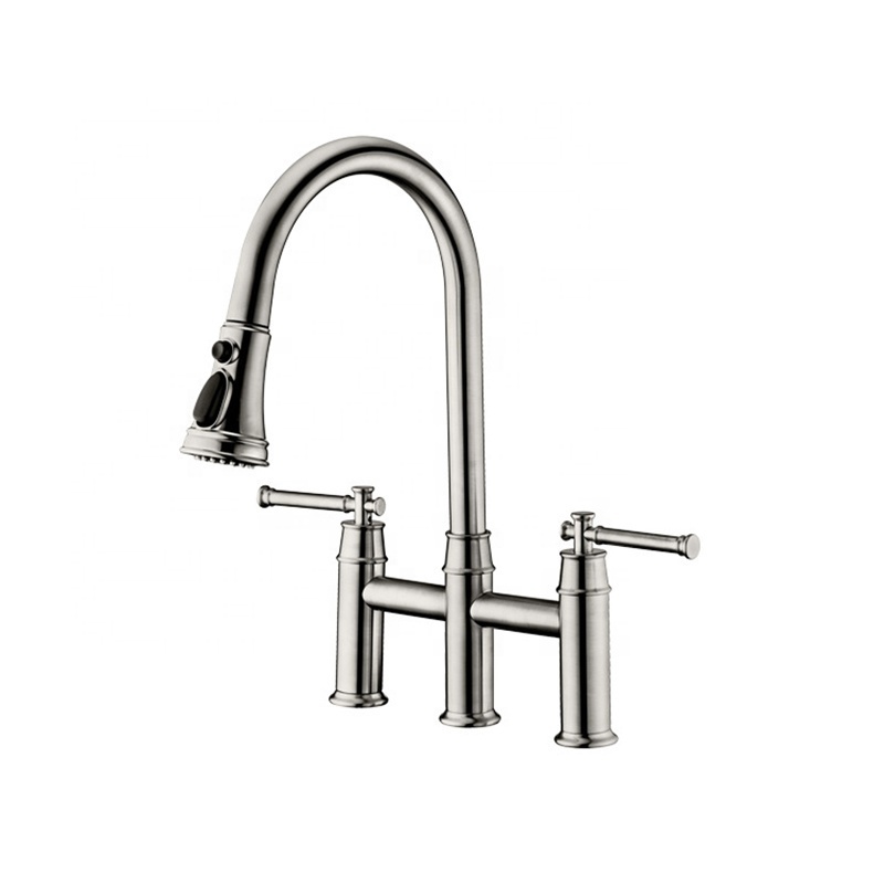 Kitchen Faucet Mixer Supplier 2-Handle Bridge Pull Down Sprayer Kitchen Sink Faucet Gold Faucet