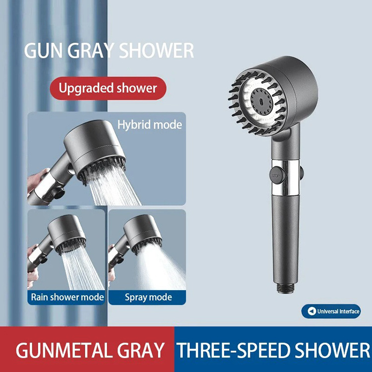 Rain Shower Faucet Bathroom Accessories High pressure 3 mode Adjustable Spray Shower Head with Massage Brush Filter