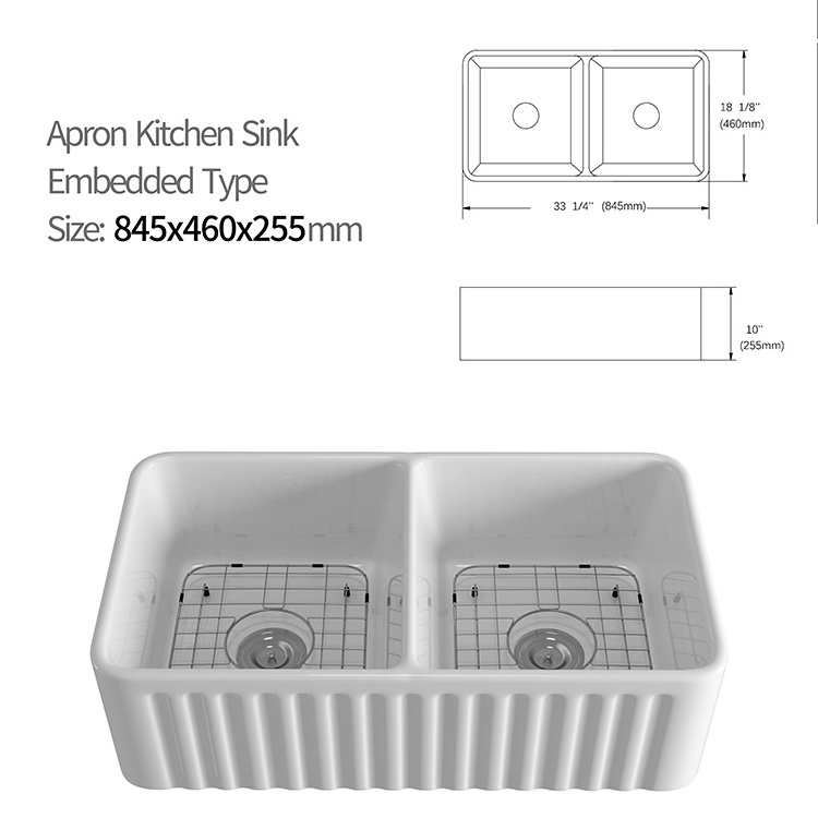 Factory Directly Delivery Kitchen Sink Double Bowl Apron Front Farm Sinks with Grid and Strainer