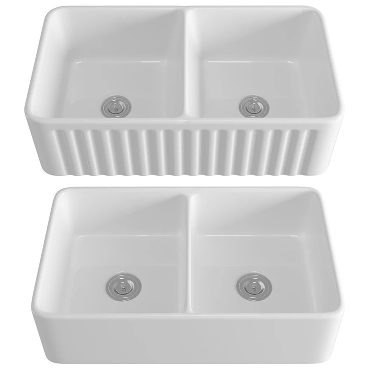 Factory Directly Delivery Kitchen Sink Double Bowl Apron Front Farm Sinks with Grid and Strainer