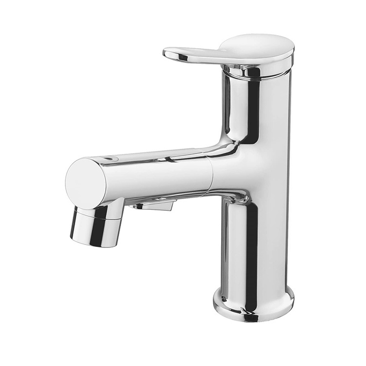 Luxury Single Handle Hot Cold Sprayer Stainless Steel Bath Sink Mixer Taps White Bathroom Tap Pull Out Basin Faucet