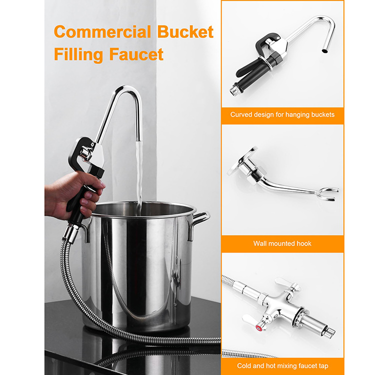 Hot Selling Dual Handle Pot Filler Brass Water Ridge Long Reach Kitchen Pot Filler Faucet With Spray Valve