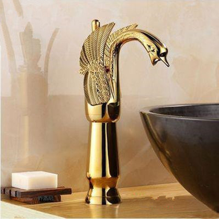 High quality European antique swan tap luxury brass gold kitchen faucet