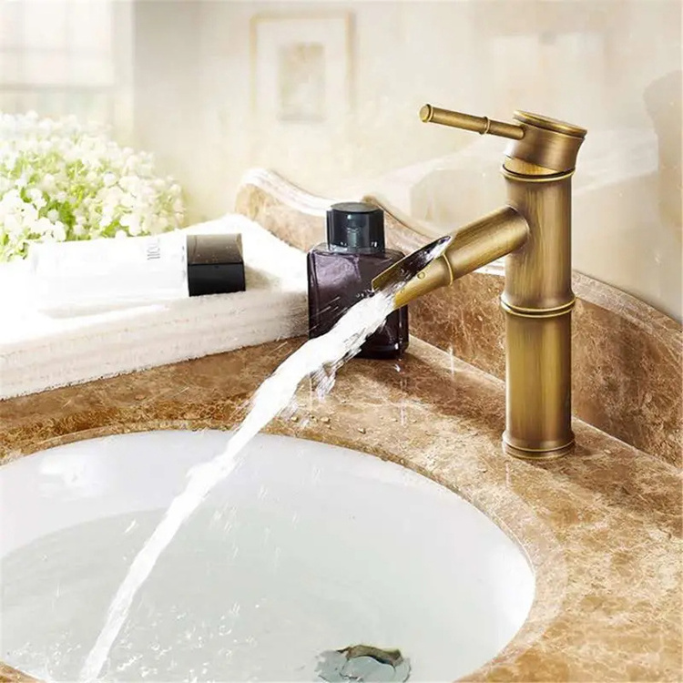 Competitive Price Bamboo Shaped Bronze Bathroom Faucets Bathroom Mixer Antique Copper Basin Faucets