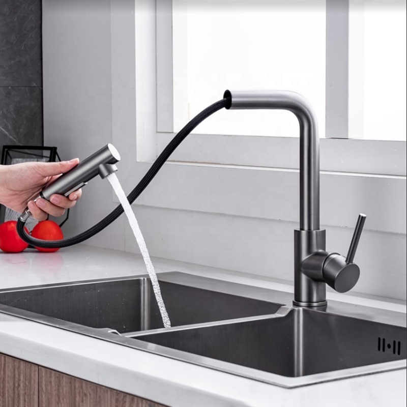 Wholesale Single Hole Flexible Hose brushed gold kitchen faucet gold pull down spray griferia kitchen faucets