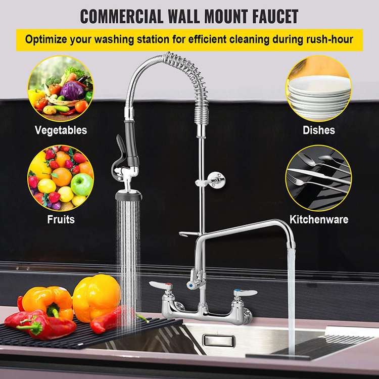 Good Price Commercial Style Chrome Pot Filler Kitchen Faucet with Pre Rinse Sprayer