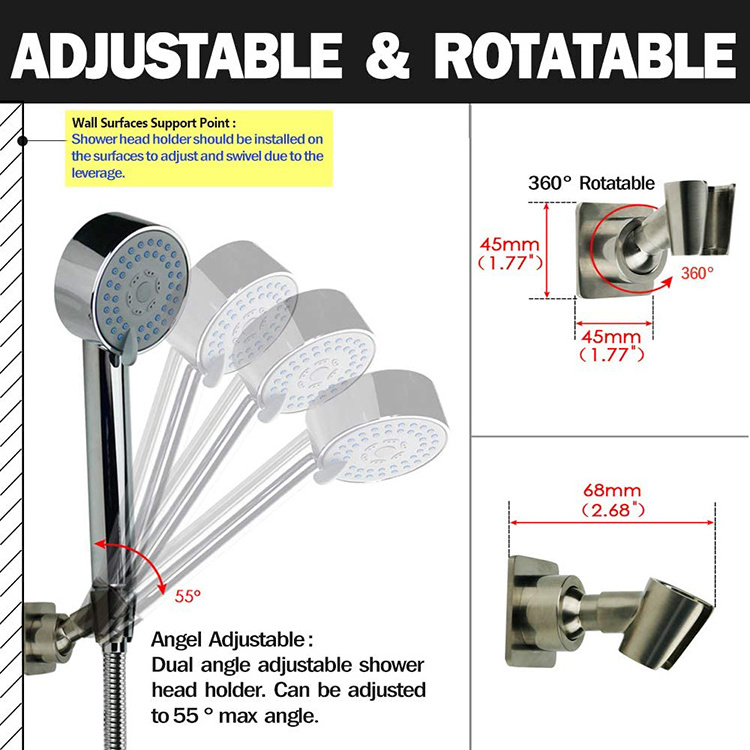 High quality brass angle adjustable handheld shower head holder chromed shower bracket for bathroom