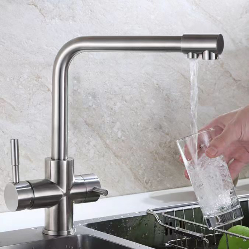 2023 Water Tap Kitchen Faucet Dispenser Hotel Tap Kitchen Faucet Double Outlet with Purifier Kitchen Faucet