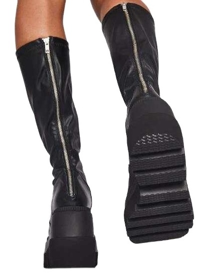 Elastic Boots Sexy Flat Leather Over Knee High Boots Black Thick-soled Autumn Winter Women Plaid Leather Rubber CJ-XZ-0285