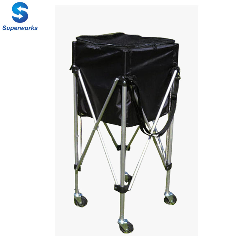 Foldable Tennis Ball Hopper Basket Cart Wheeled Teaching Carts, Light Aluminum Trolley for Tennis Balls, Portable Compact