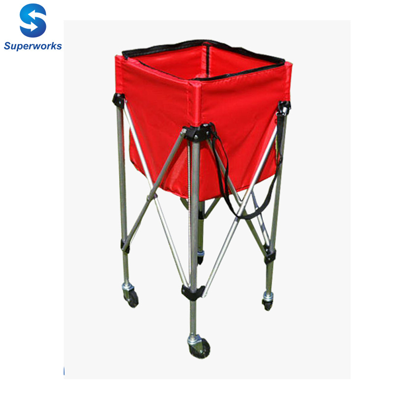 Foldable Tennis Ball Hopper Basket Cart Wheeled Teaching Carts, Light Aluminum Trolley for Tennis Balls, Portable Compact