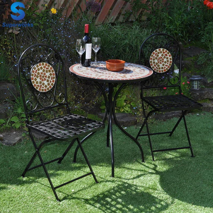 Garden outdoor mosaic bistro table and 2 chairs set