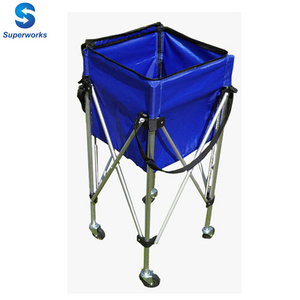 Foldable Tennis Ball Hopper Basket Cart Wheeled Teaching Carts, Light Aluminum Trolley for Tennis Balls, Portable Compact