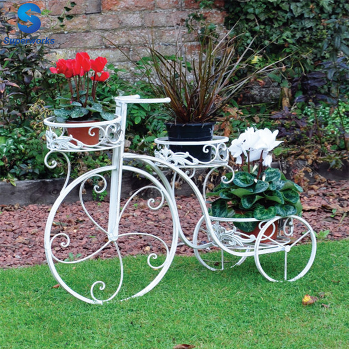 Garden furniture 3-Tier Wrought Iron Patio Decorative Bicycle Planter