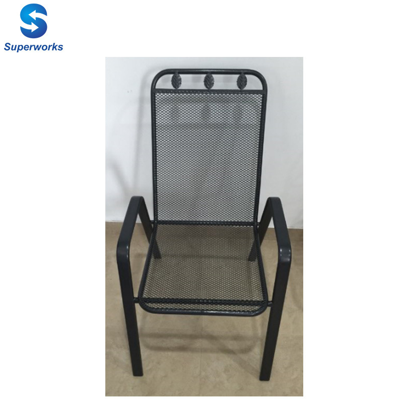 Wholesale outdoor metal sling armchair garden stackable stacking patio dining chair